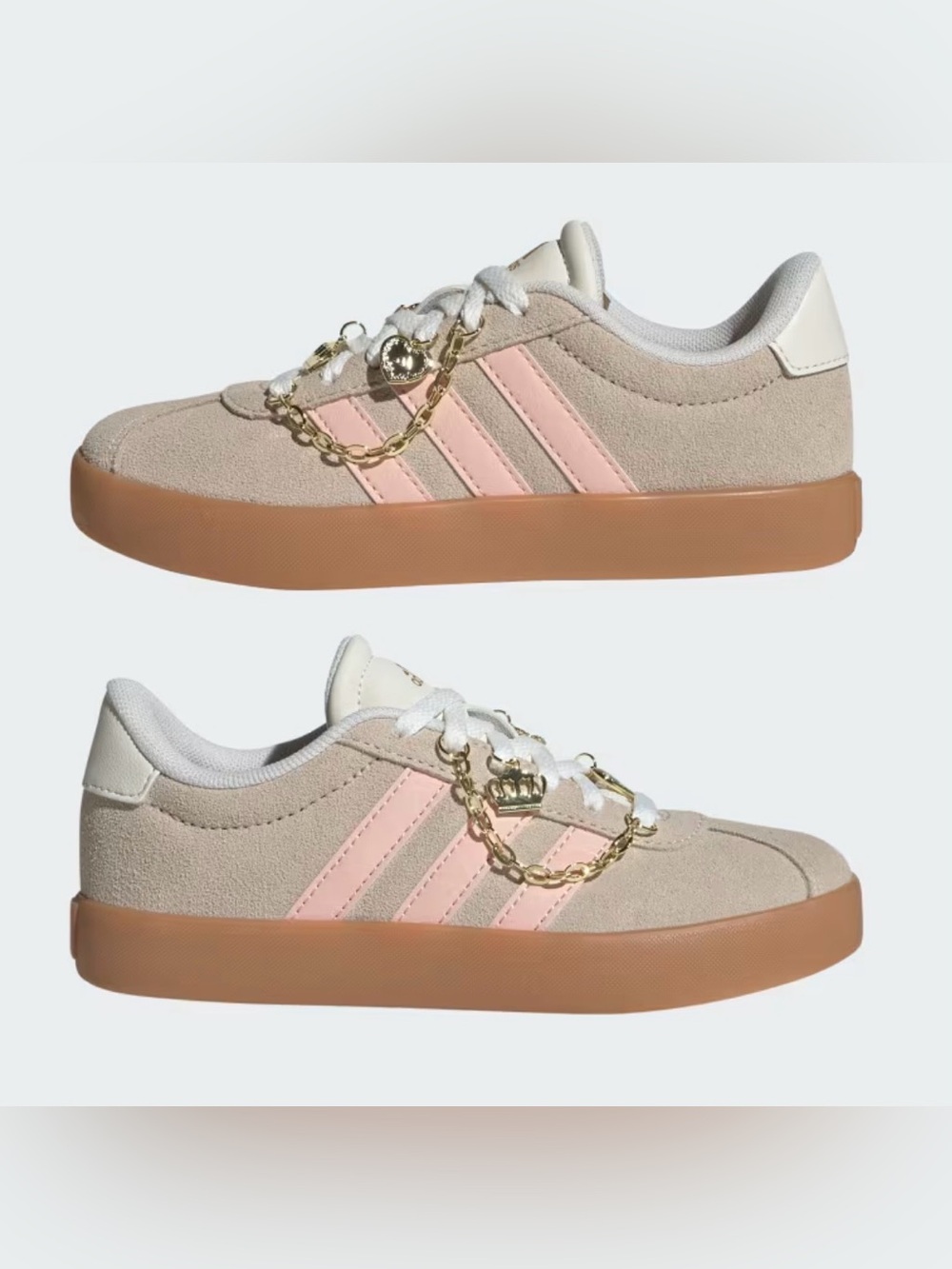 adidas Beige Suede Sneakers with Pink Stripes & Gum Sole